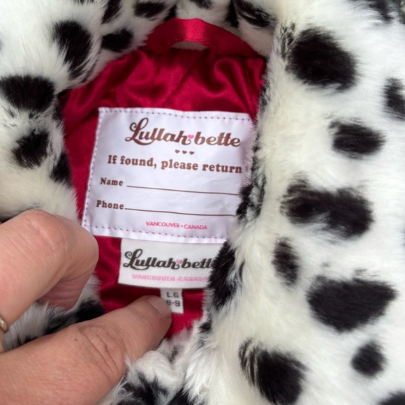 Lullah Bette Girls Dalmatian Print Faux Fur Coat Size 9-10 Red Satin Lining - Picture 4 of 4